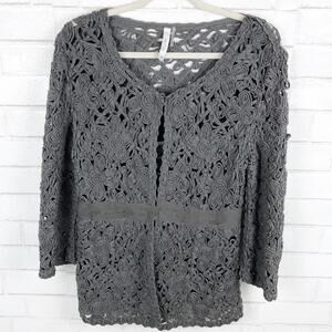 Miilla Clothing Gray Cotton Lace Woven Blazer Jacket with Waist Belt Size Medium